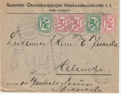 1918 Liikekirje Oulusta (SOK) Helsinkiin