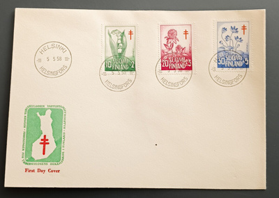 1958 FDC Tuberkuloosi, hienot leimat