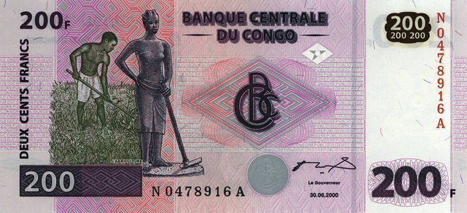 Congo Dem Rep 200 Francs 2000 P-95 UNC (K15-S86)