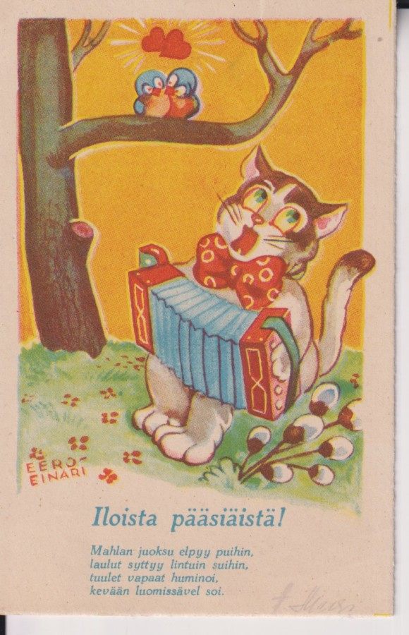 Iloista pääsiäistä ! Kissa soittaa haitaria, Eero-Einari e40