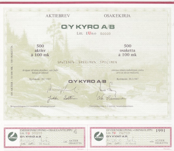 OKK 1987 Kyro Oy spec pörssi, Kyröskoski