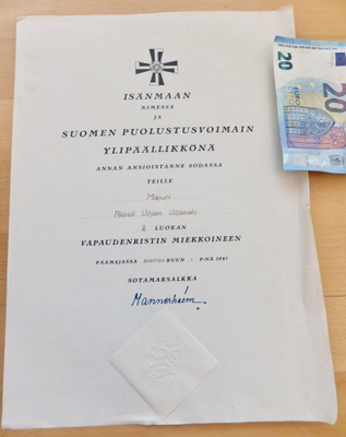 Luovari Vapaudenristi 3 lk 1941 malli 1939 Tunnettu Saaja