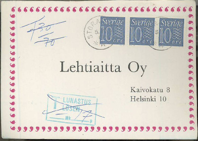 Ruotsi 1967 lehtivastaus Suomeen, lunastus mitätöity