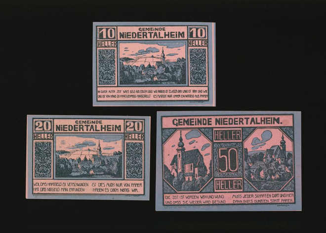 Itävalta Notgeld 10, 20, 50 Heller, Niedertalheim 1920