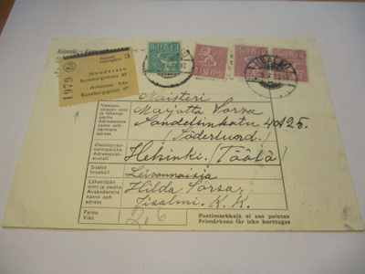 1956 Iisalmi pakettikortti noudetaan- lipukkeella