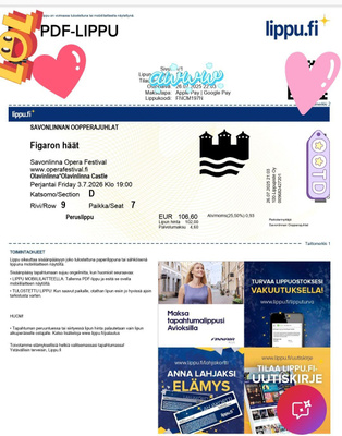Lippu Savonlinnan Oopperajuhlat Figaron häät pe 3.7.
