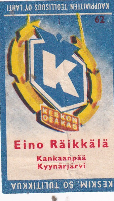 Kankaanpää, Kyynärjärvi, Eino Räikkälä. Kesko 62, 1/12