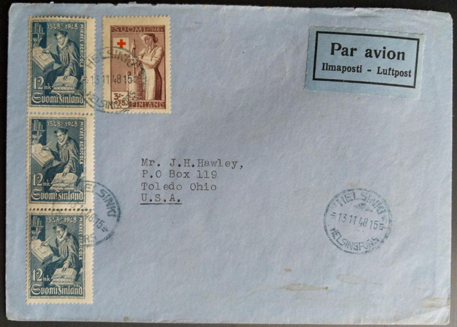 Lentopostikirje Helsinki- Ohio, USA 1948