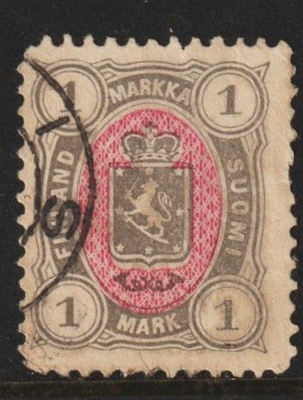 1885 1mk Vaakunamerkki leimattuna