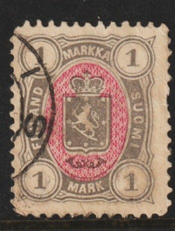 1885 1mk Vaakunamerkki leimattuna
