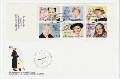 1992 Suomalaisia naisvaikuttajia merkkien FDC-kirje