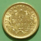 USA, 1 gold Dollar 1852, harvoin myynnissä. - pikkukuva 2