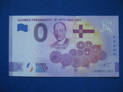 0-euron seteli: presidentti R. Ryti 1940-1944