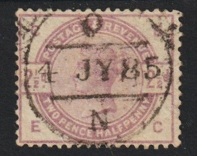 1883 2½ Pennyn Englantilainen merkki leimattuna