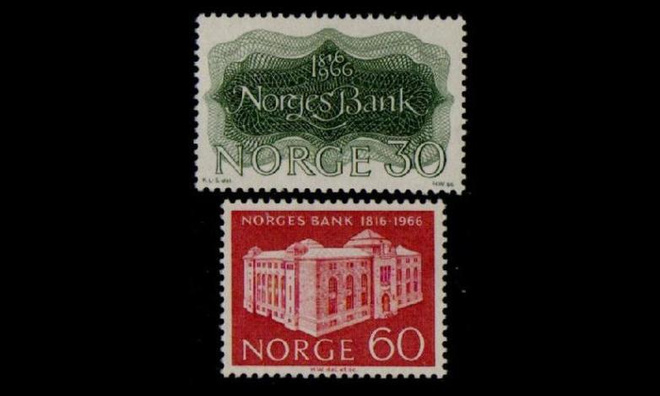 Norja 543-4 ** Norjan pankki 150v (1966)