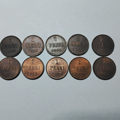 Suomi 1 penni cu yht.10 kpl