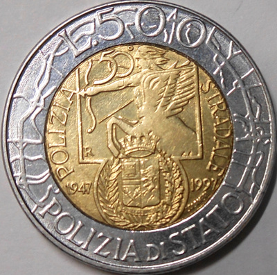 Italy. 500 lire ND(1997)R. National Police Code.