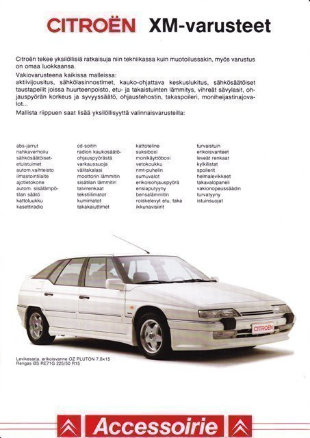 Citroen XM lisävarusteet -esite, 1990
