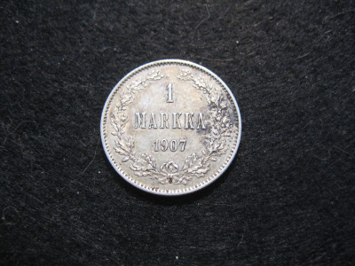 1 markka 1907 - hopeaa