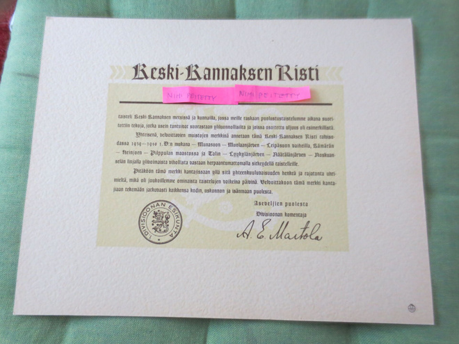 Keski-Kannaksen Ristin Myöntökirja