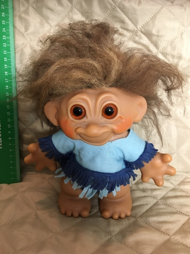 Dam Trolli ruskeat hiukset 20 cm vintage