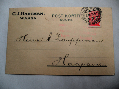 1915 Vaasa C J Hartman liikekortti sens