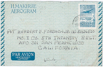 M30 1952 25mk ilmakirje I USAhan 1952