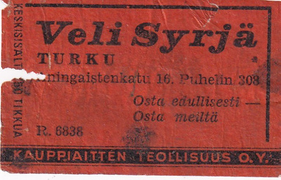 Turku,  Veli Syrjä. R 6838  b589
