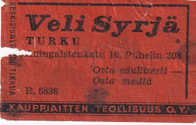 Turku,  Veli Syrjä. R 6838  b589