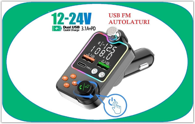 USB FM autolaturi - näytöllä auton akun jännite #31138