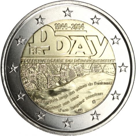 Ranska 2014 2 € Normandian maihinnousu 70 vuotta UNC