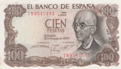 (B0081) SPAIN, 1970 (1974). 100 Pesetas. P-152a. aUNC (AU)