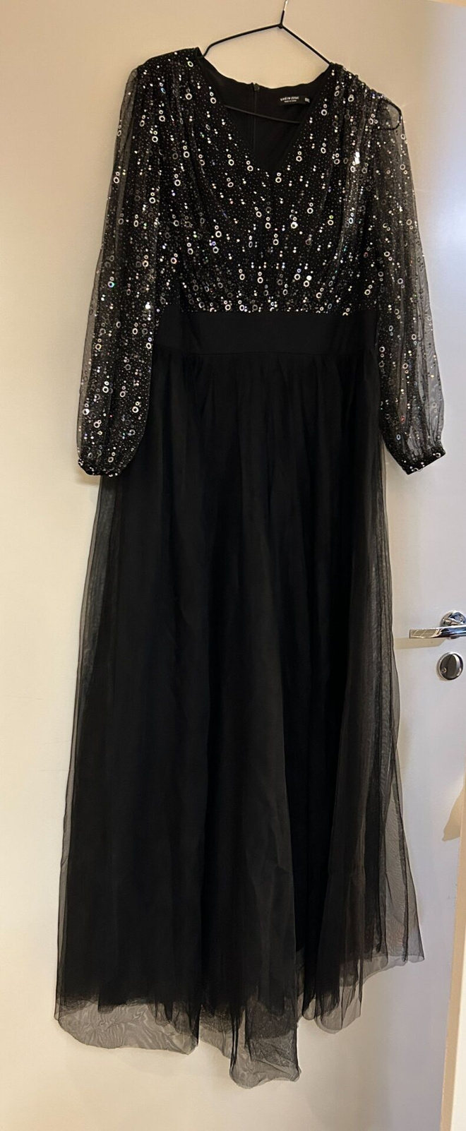 SHEIN Curve black sequin tulle maxi dress 0X /Black sequin t