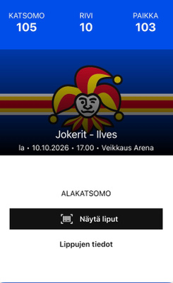 2x Jokerit - Ilves la 10.10. (ovh. ~95e)