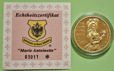 Itävalta, Marie Antoinette kultaraha, 1000 Schilling 1997.