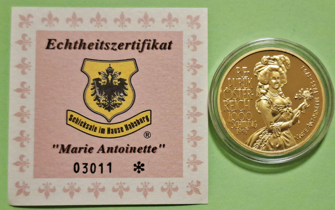 Itävalta, Marie Antoinette kultaraha, 1000 Schilling 1997.