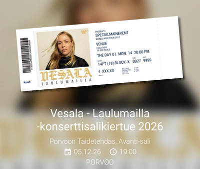 Vesala - Laulumailla Porvoo 5.12.2026 2 lippua
