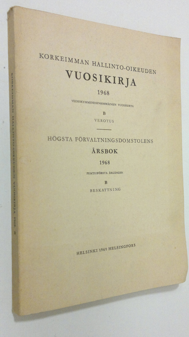 Korkeimman hallinto-oikeuden vuosikirja 1968 B, Verotus