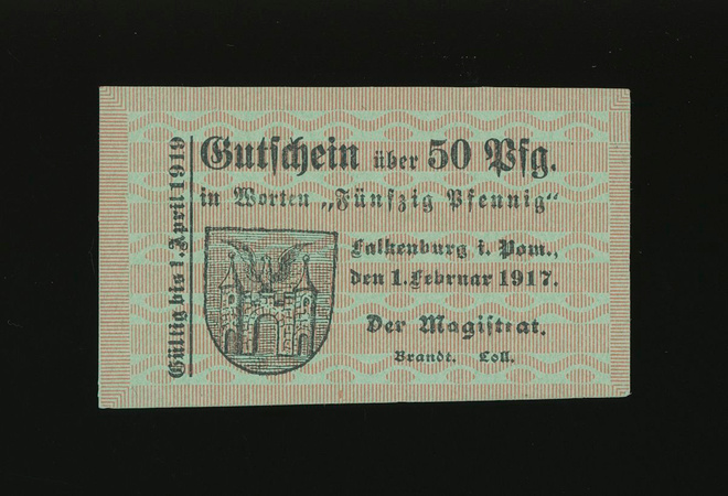 Saksa Notgeld 50 Pfennig, Falkenburg 1.2.1917