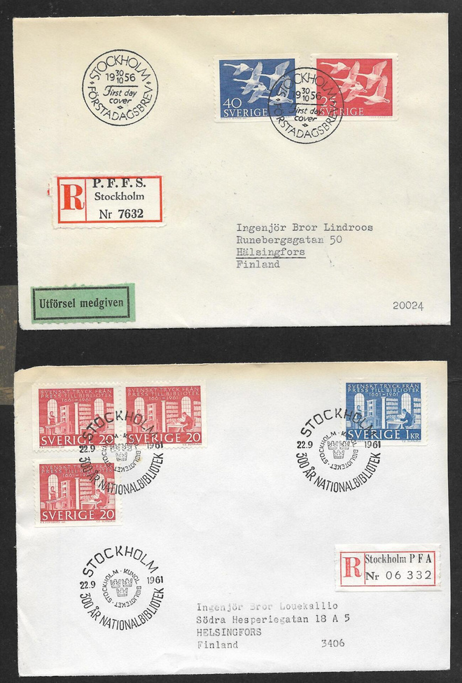 Ruotsi - 5kpl FDC kuoren etuosaa 1959-61