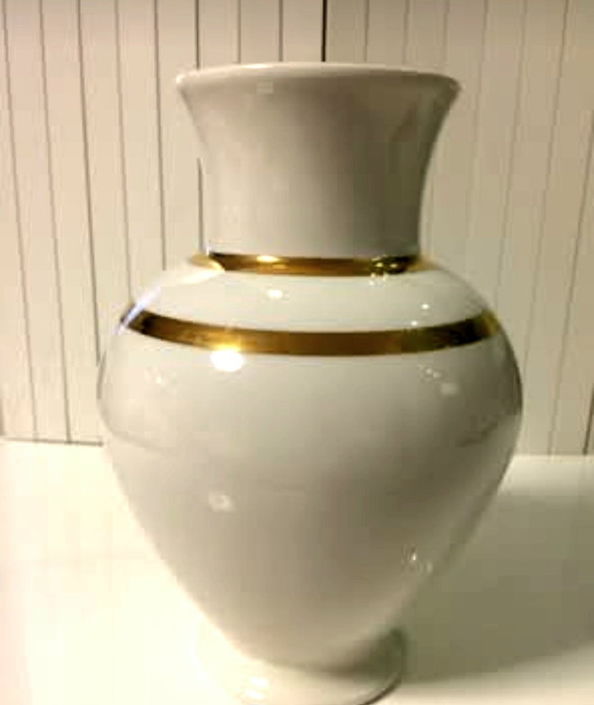 Arabia Richard Lindh valkoinen kultaraita maljakko 20,5 cm