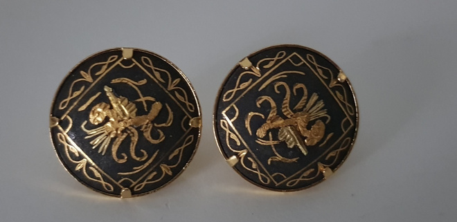 Vintage Round Damascene Cufflinks / pyöreät Kalvosinnapit