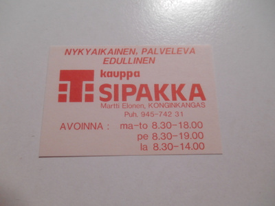 TT Etiketti T-kauppa Sipakka Konginkangas
