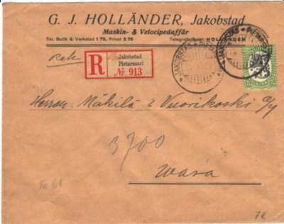 R-KUORI JAKOBSTAD -PIETARSAARI G, J, HOLLÄNDER 2MK SAARINEN