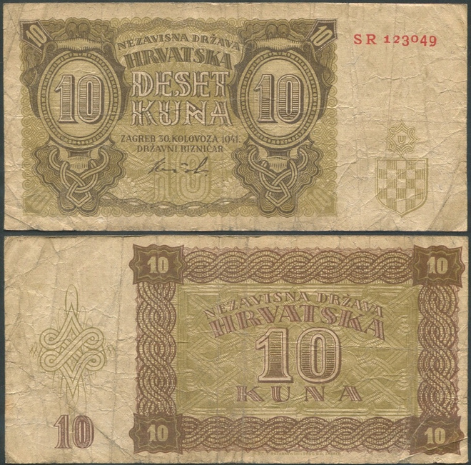 Kroatia 10 Kuna 1941 (P-5b) WW2 SR123049