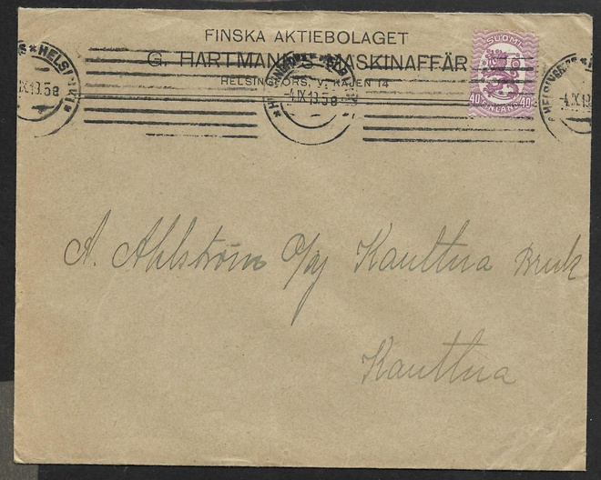 Postilä. - Saarinen 0,40mk (LAPE 72A) Helsinki 4.9.1919