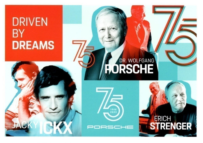 Porsche 75 vuotta -postikortti