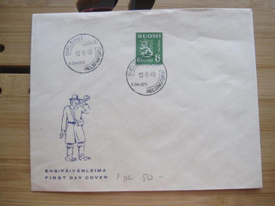 Malli 30:n 6 mk vihreä FDC-kuori 1948