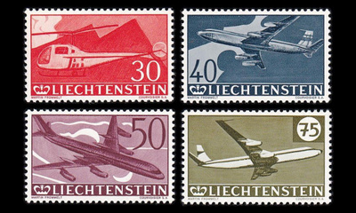 Liechtenstein 391-4 ** Lentopostimerkit 30v (1960)