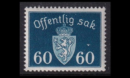 Norja 31 ** Virkamerkki 60 öre vesileima (1937)